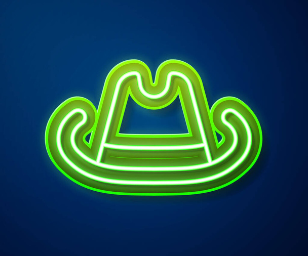 Leuchtende Neon-Linie Western Cowboy Hut Symbol isoliert auf blauem Hintergrund. Vektor - Vektor, Bild