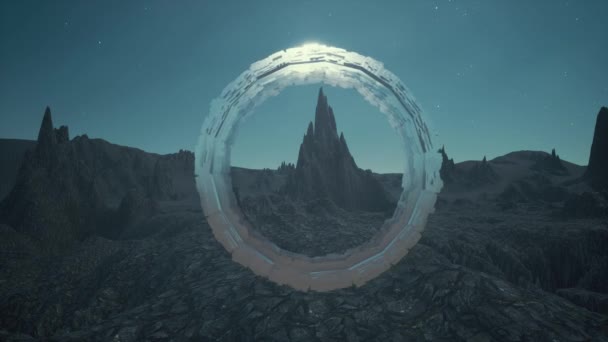 Fantasie 3d sci fi rock landschaft portal technologie - Filmmaterial, Video