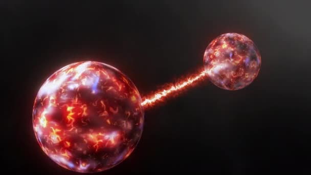 4K 3D Käsite Quantum sotkeutuminen, tulevaisuuden fysiikan tieteen tausta. Kvanttikorrelaatiomekaniikka. Kaksi hiukkasia jakaa johdonmukaisuutta kvanttitilassa: sijainti, vauhti, spin, polarisaatio. - Materiaali, video
