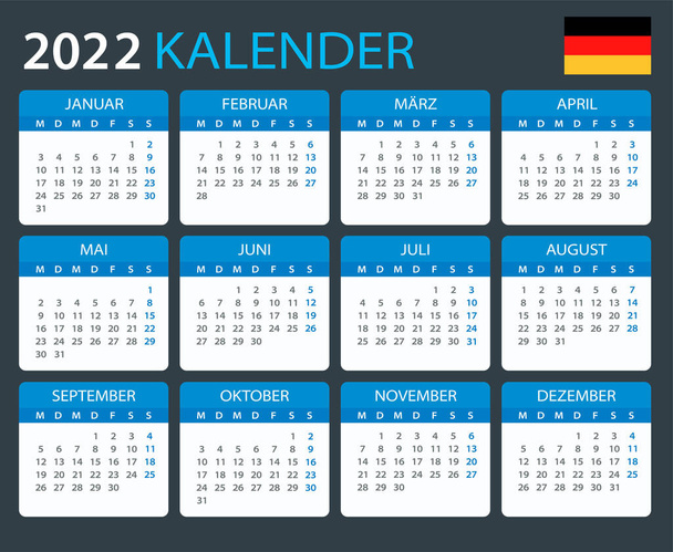 Vektorminta színes 2022 naptár - német változat - Vektor, kép