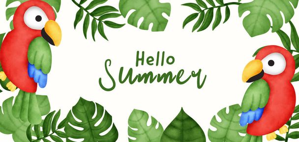 Banner de verano tropical con loros - Vector, imagen
