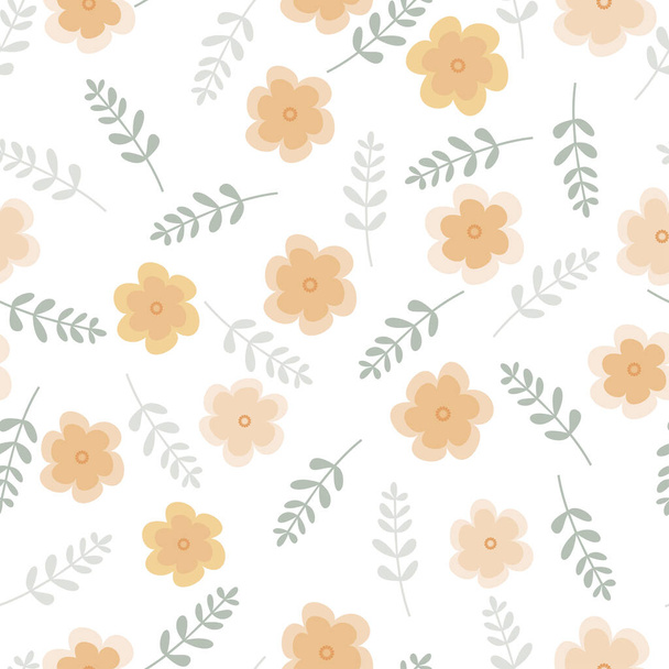 Modern attractive wild flowers vector seamless floral pattern design for textile and printing. Elegant ditsy foliage texture with white background - Vektör, Görsel