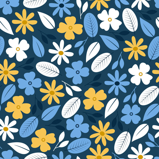 Modern fashionable vector seamless floral ditsy pattern design. Elegant small flowers and leaves background suitable for screen printing and textile - Vektor, Bild