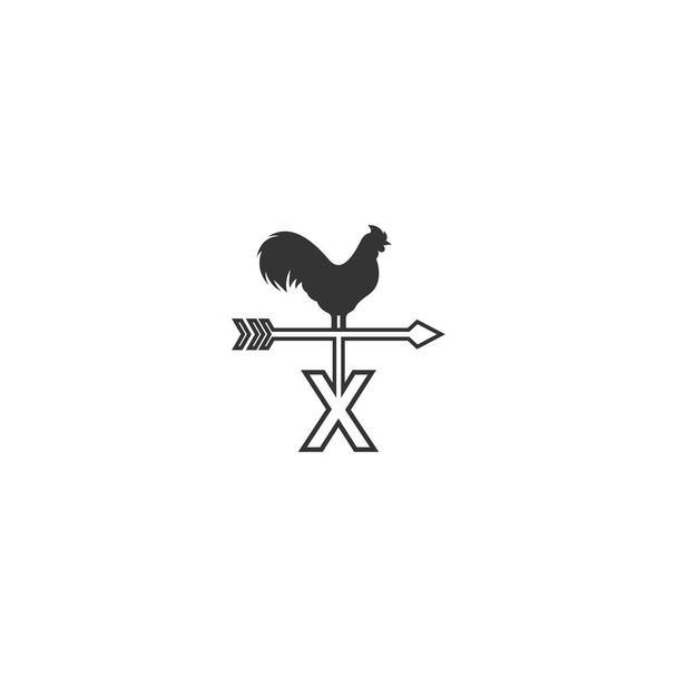 Letter X logo with rooster wind vane icon design vector template - Vector, Image