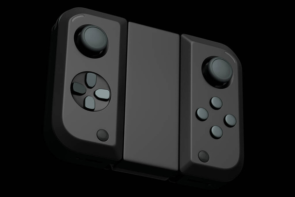 Portable video game controllers attached to touch screen on black background - Foto, Bild