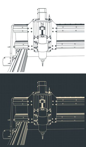 Стилізовані векторні ілюстрації автоматизованої машини з ЧПУ для 3D різьблення креслень
 - Вектор, зображення