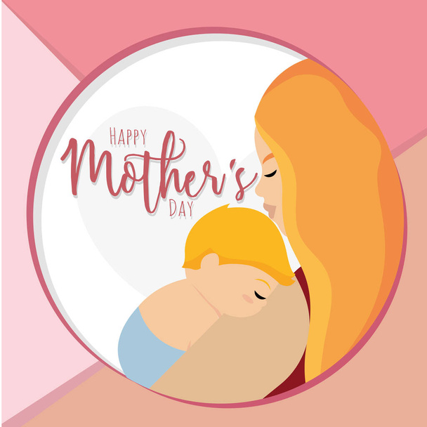Mother carrying her son Mother day poster - Wektor, obraz