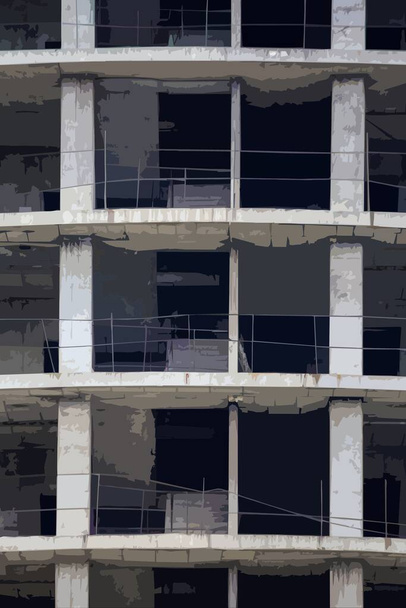 Εγκαταλελειμμένο ημιτελές πολυώροφο κτίριο - Διάνυσμα, εικόνα