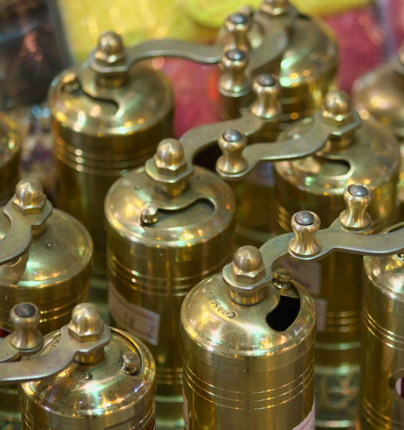 Turkey, Istanbul, Grand Bazaar, turkish brass pepper mills for sale - Photo, Image
