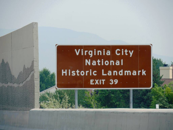 Roadside sign at Interstate 80 to Virginia City National Historic Landmark.  - Photo, Image