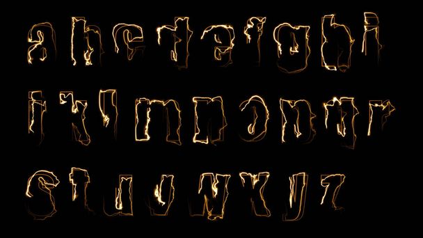 3D rendering glow effects of the contours of the lowercase letters of the English alphabet on a black background. Neon design elements. Can be used to create a variety of presentations, news, online media, social media and vibrant backgrounds - Foto, Imagen
