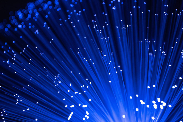 Fiber optics strands light in blue color - Photo, Image