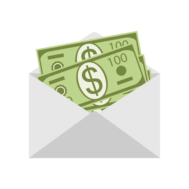 Geld in einem Umschlag isoliert auf weißem Hintergrund - Vektor, Bild