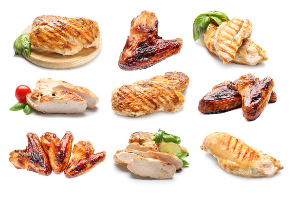 Lekker gekookt kippenvlees op witte achtergrond - Foto, afbeelding