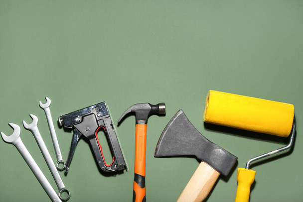 Set of tools on color background - Foto, afbeelding