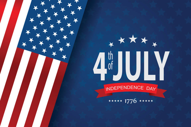 4 juli banner Vector illustratie. Onafhankelijkheidsdag, Amerikaanse vlag met 4 juli op blauwe achtergrond. - Vector, afbeelding