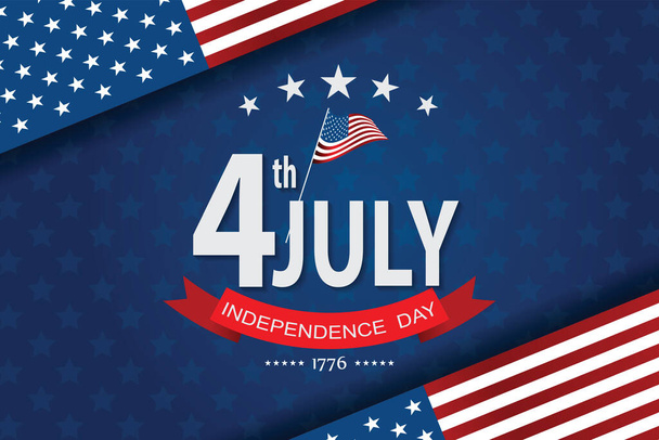 Bandera del 4 de julio Ilustración vectorial. Día de la Independencia, bandera de Estados Unidos con el 4 de julio sobre fondo azul. - Vector, imagen