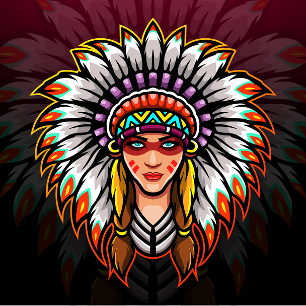 Amerykański indiański projekt maskotki esport logo. - Wektor, obraz