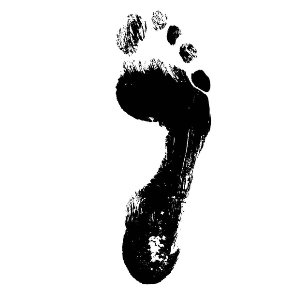 Векторная концепция или концептуальная черная краска человеческой ноги или отпечаток ноги изолированы на белом фоне. Метафора об образовании, искусстве, природе, здоровье, окружающей среде, влиянии и изменении климата - Вектор,изображение