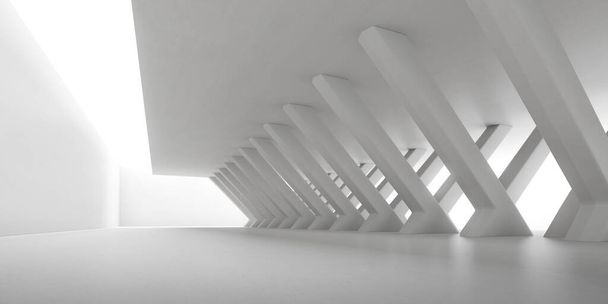 Representación 3D abstracta de espacio de hormigón vacío con luz y sombra en la estructura de la columna, Arquitectura futurista. - Foto, Imagen