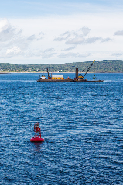Red Channel Marker and Working Barge - Photo, Image