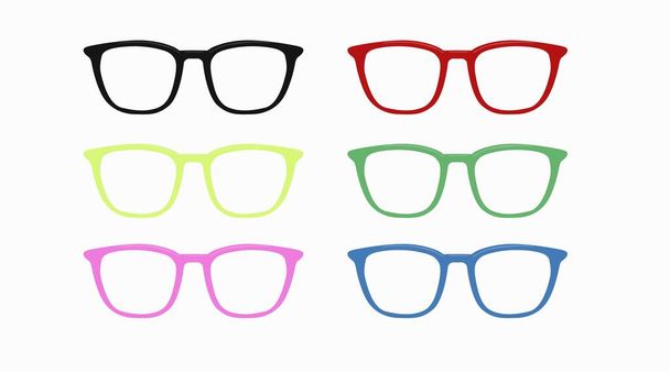 Diferentes marcos de gafas de color. Conjunto aislado vectorial de iconos de gafas - Vector, imagen