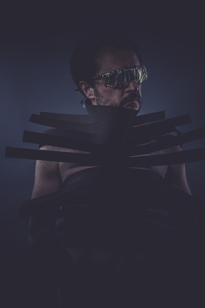 Man suit made with black strips - Foto, afbeelding