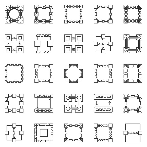 Blockchain outline icons set - vector block chain symbols - Vetor, Imagem