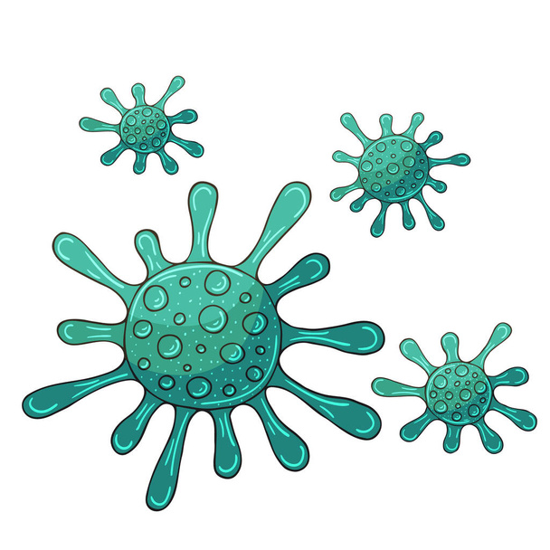 Vecteur de virus sur fond blanc. Bactéries, microorganismes germinaux, cellules virales. Coronavirus. Un virus. Icônes prêtes. COVID-2019 - Vecteur, image