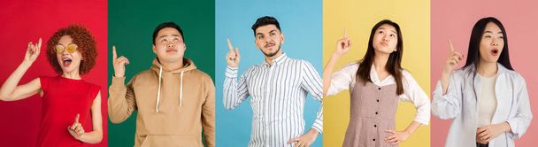 Portraits of group of people on multicolored background, collage. - Foto, afbeelding