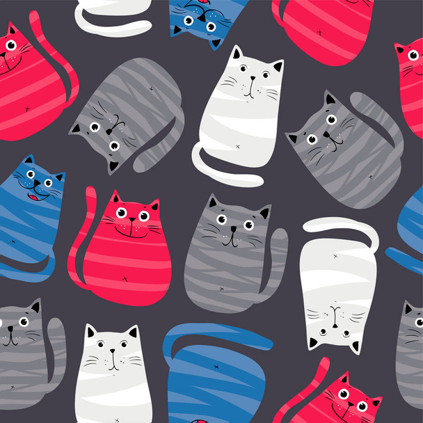 Cute cats colorful seamless pattern background - Vector, Imagen