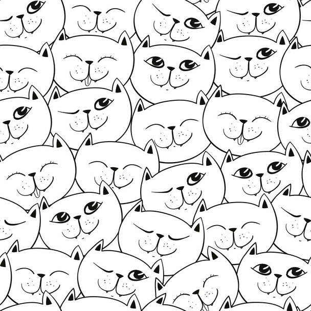 Funny cats seamless vector pattern. Doodle art. - Vector, Image