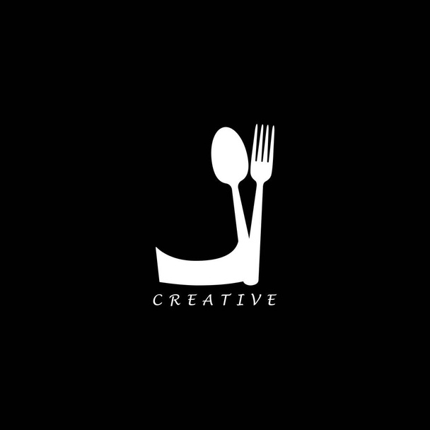 Fourchette et cuillère combinées lettre logo J. - Vecteur, image