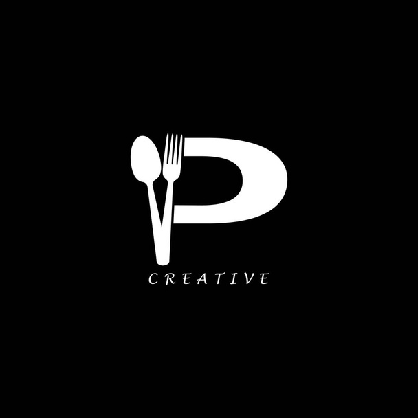 Combination fork and spoon P logo letter. - Vector, Image