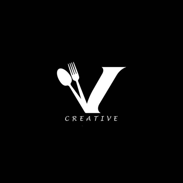 Combinatie vork en lepel V logo letter. - Vector, afbeelding