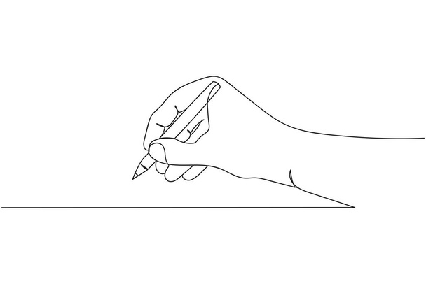 Continuous one line of hand with a pencil in silhouette. Linear stylized. Minimalist. - Vector, Image