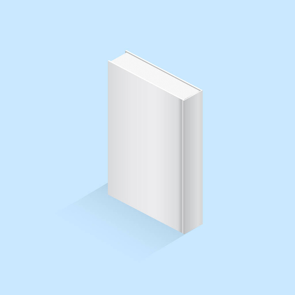 Wzór pustej książki, notatnika, notatnika, czasopisma, broszury, broszury. Wektorowa ilustracja 3D szarej książki na niebieskim tle dla Twojego projektu. Twarda okładka - Wektor, obraz