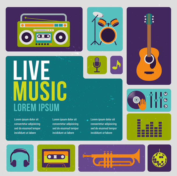 zene infographic és ikon készlet, eszközök - Vektor, kép