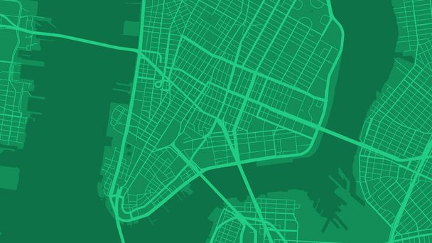 Groene New York stad gebied vector achtergrond kaart, straten en water cartografie illustratie. Breedbeeldverhouding, digitale plattegrond. - Vector, afbeelding