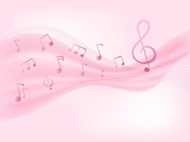 Abstract Pink Wave Background With Music Notes. - Vektor, obrázek
