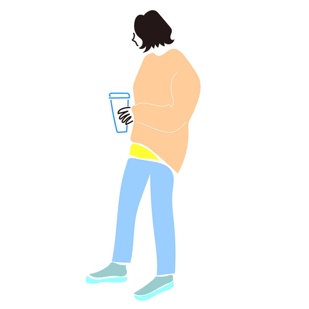 Clip art d'une femme portant des baskets et tenant un café - Vecteur, image