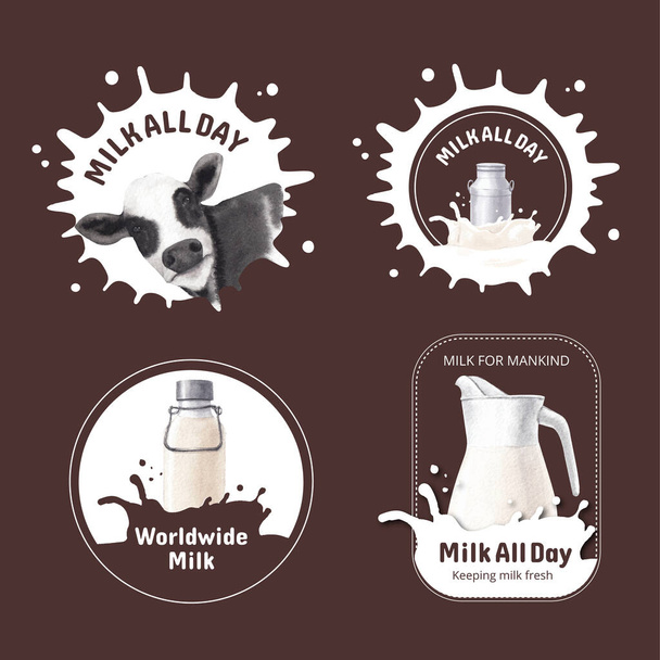 Σχεδιασμός λογότυπου με την έννοια της παγκόσμιας ημέρας γάλακτος, υδατογραφία styl - Διάνυσμα, εικόνα