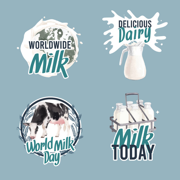 Conception de logo avec le concept de journée mondiale du lait, styl aquarelle - Vecteur, image