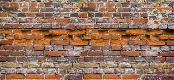 Background of red brick wall texture. Ruined castle. - Photo, Image