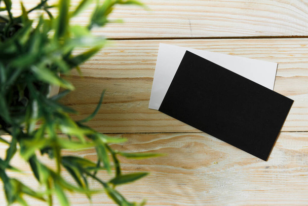 Business cards blank. Mockup on color background. Flat Lay. copy space for text - Photo, Image