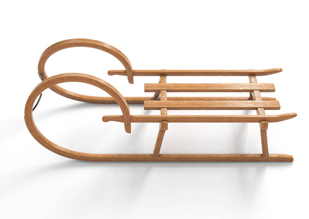 A vintage styled wooden snow sled on an isolated white studio background - 3D render - Photo, Image