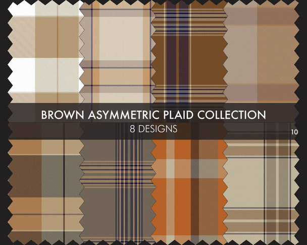 Brązowy Asymetryczny Plaid bezszwowy wzór kolekcja zawiera 8 wzorów dla tekstyliów mody i grafiki - Wektor, obraz