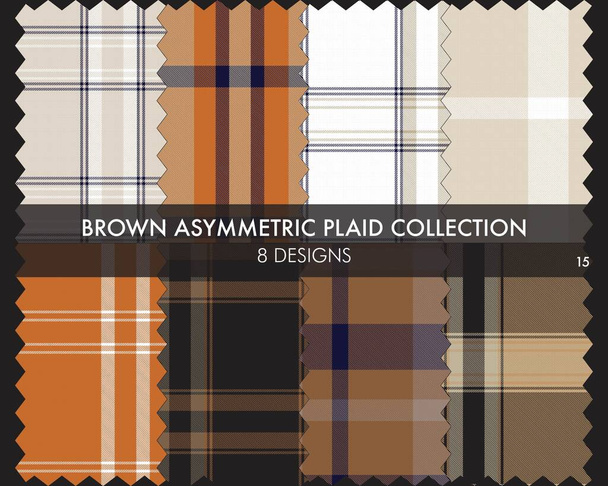 Brown Asymmetric Plaid seamless pattern collection includes 8 designs for fashion textiles and graphics - Vector, Image