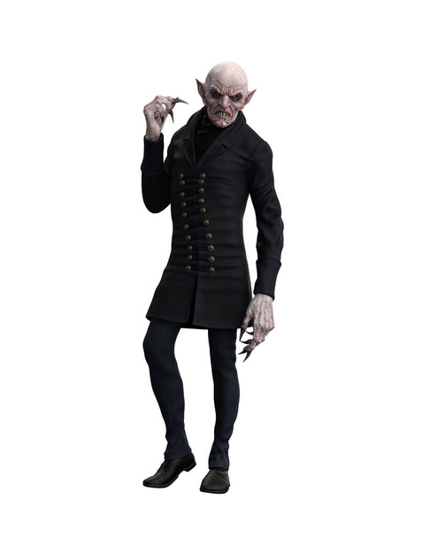 Vampire standing in thoughtful pose. 3d illustration isolated on white background. - 写真・画像