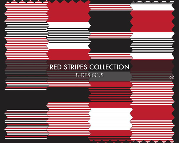 Rot gestreifte nahtlose Musterkollektion enthält 8 Designs für Modetextilien, Grafiken - Vektor, Bild